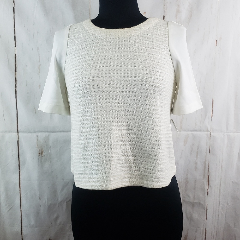 Trina Turk Textured Contrast Sleeve Top Sz S NWT